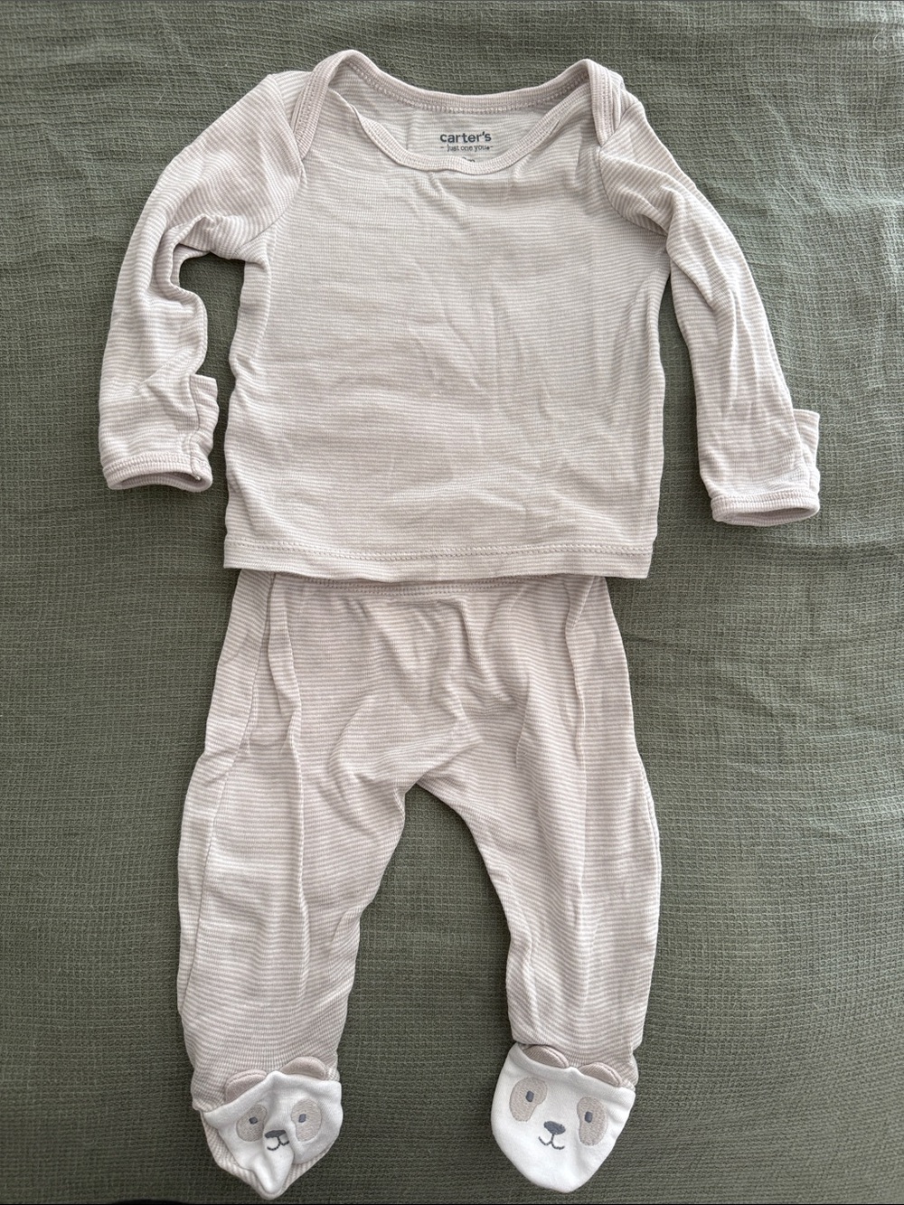 Carter's Light Beige Stripe Footed Pajama Set with Animal Feet